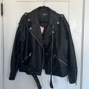 MISSGUIDED oversized black leather jacket